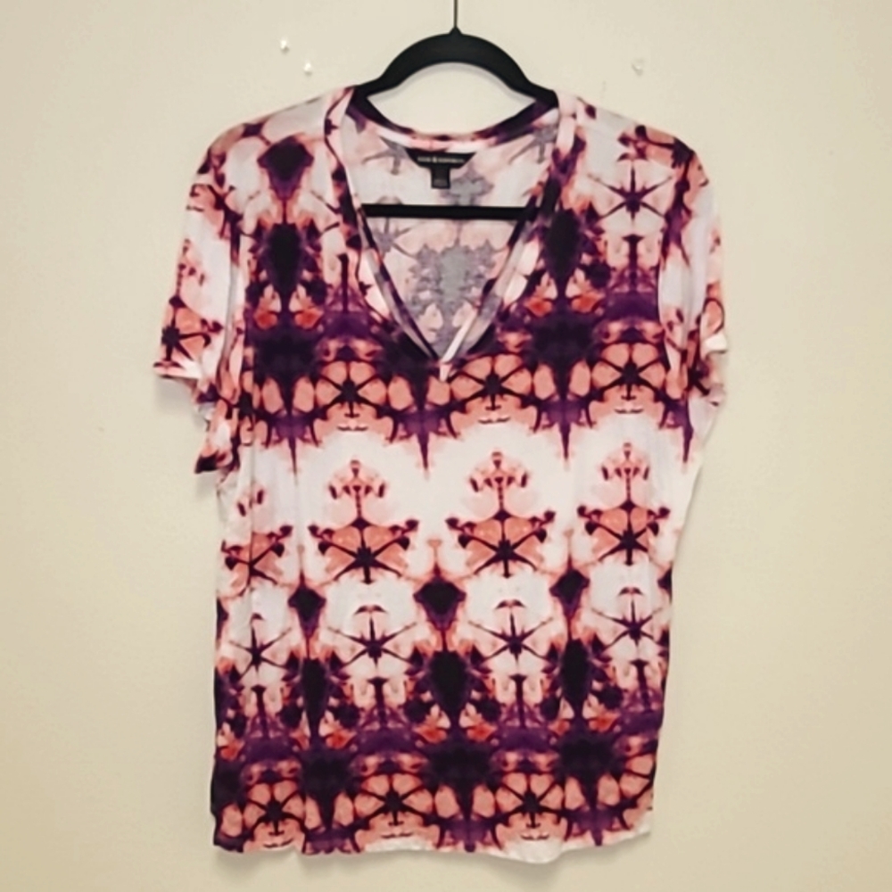 Rock & Republic Pink & Purple Tie Dye V-neck Tee
